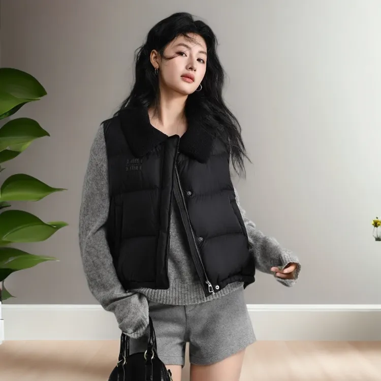 翻领马甲2025新款免洗马夹冬季通勤风短款显瘦透气马甲女士保暖