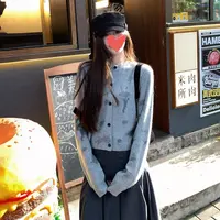 韩系猫咪印花开衫短外套女秋季新款修身显瘦小众设计感百搭上衣N