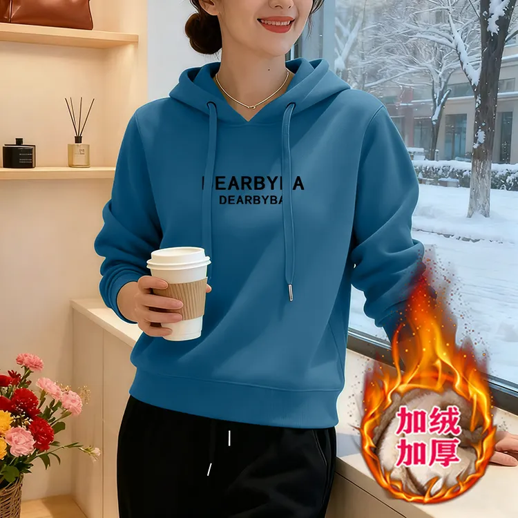 加厚休闲新款洋气宽松中年卫衣女士秋冬连帽妈妈加绒时尚上衣外套