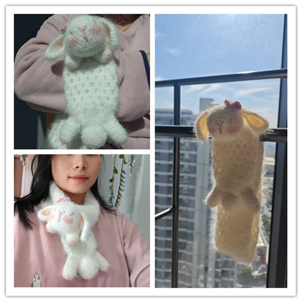 小兔子围巾材料包羊毛混纺线手工编织围巾线送女友送孩子