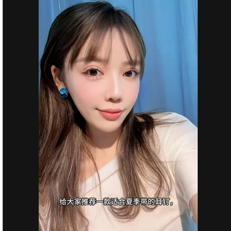合金树脂耳饰 合金树脂耳饰 蓝色方形~简约几何方块耳钉女复古