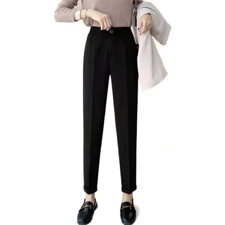 春夏黑色百搭裤高腰休闲薄款宽松显瘦直筒西裤外穿九分裤
