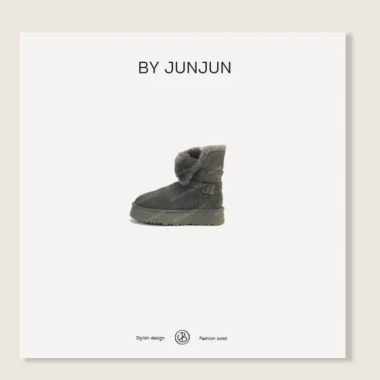 ByJunjun翻毛两穿羊皮毛一体厚底雪地靴