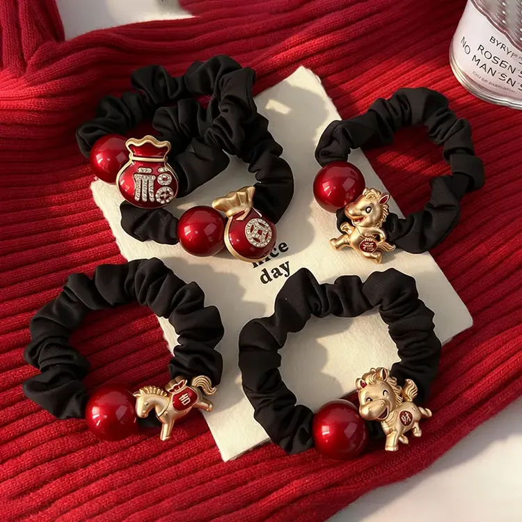 马年喜庆发绳本命年红色珠珠发圈头绳扎头发皮筋2026新款新年发饰