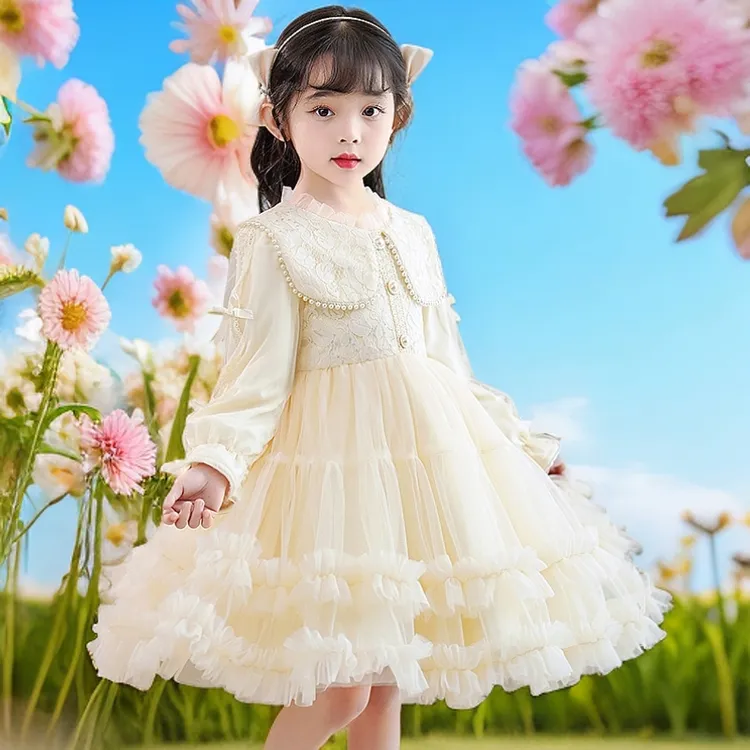 女童2025春季新款连衣裙洋气花童生日主持公主裙演出服