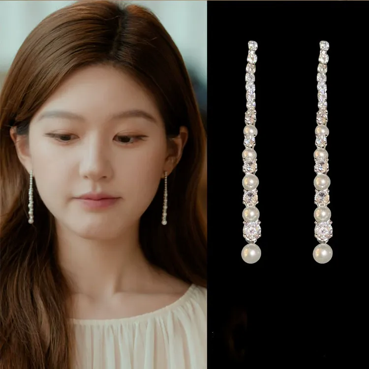 925银耳饰 银针锆石长款流苏耳环轻奢高级感精致法式复古百搭耳饰
