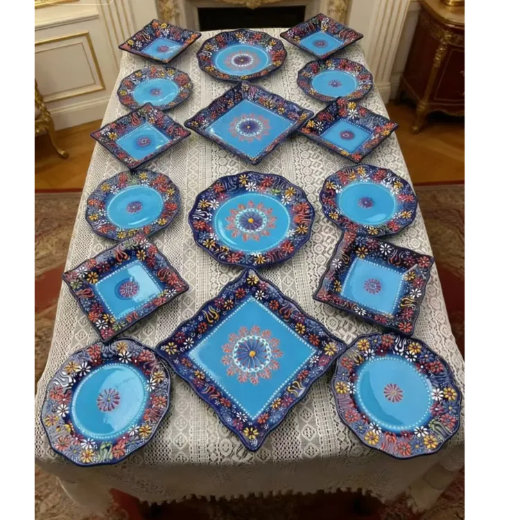 【土耳其堆料套装】新品蓝贵手绘高端轻奢陶瓷餐具16头小套装