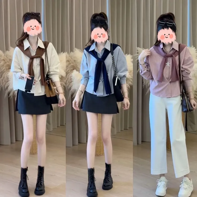 2025秋季新款时尚休闲别致设计感小众衬衫女高腰显瘦半身裙两件套