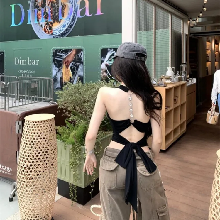 YIDENG新款美背狙击挂脖绑带设计性感露背吊带修身显瘦辣妹背心