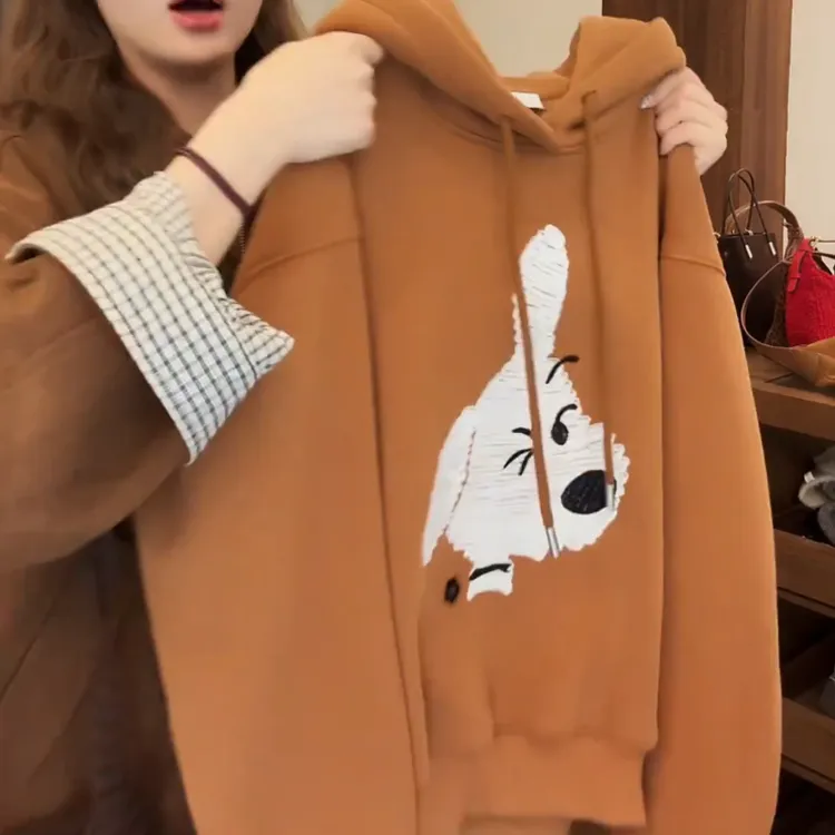 【wink小狗】 冬季韩风加绒加厚连帽卫衣女百搭洋气LK2507847