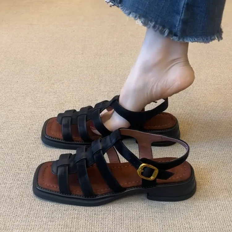 法式平底凉鞋女2025夏季新款绝美不累脚百搭配裙子时尚休闲罗马鞋