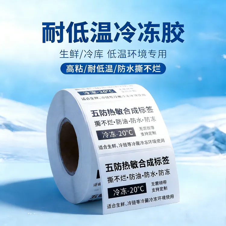 耐低温冷冻标签五防热敏合成纸强粘撕不烂冷链冻库-20℃冷贴贴纸