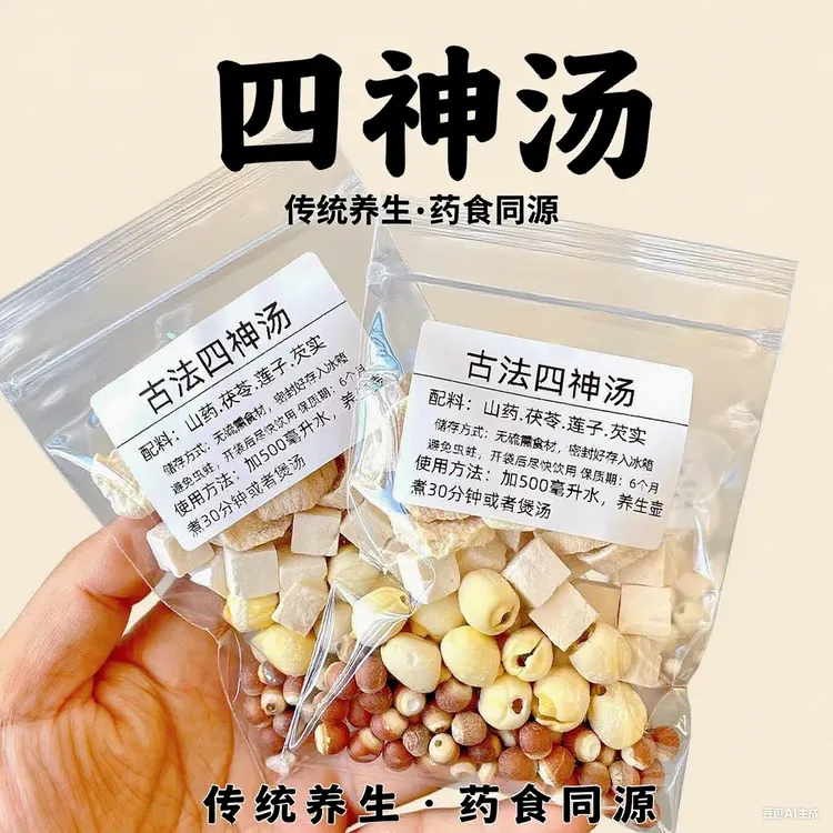 四神汤莲子芡实山药茯苓茶汤药独立包装挑选食材