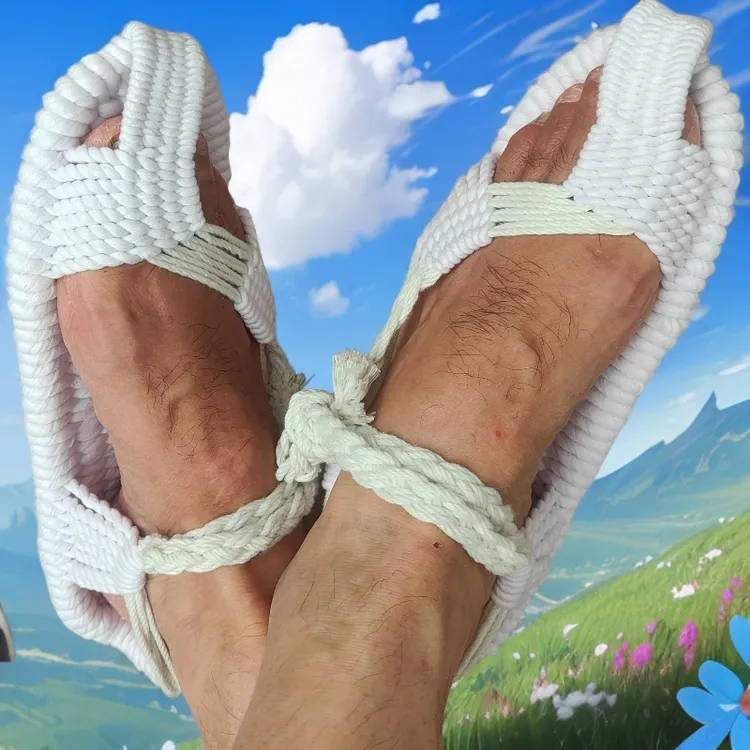 2025夏季宽鼻男士凉鞋软底防滑开车透气耐磨休闲手工编织布草鞋