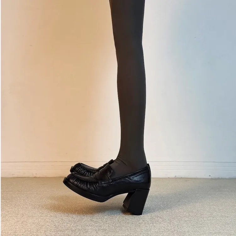 7.5cm英伦风小皮鞋女软皮粗跟乐福鞋2026年新款春季高跟懒人单鞋