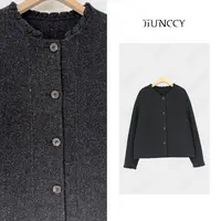 JIUNCCY【霞影】全绵羊毛彩点领口花边短款双面呢大衣外套 52YDY007