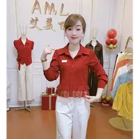 AML 花边蕾丝拼接早秋新款时尚百搭甜美遮肚显瘦短款气质衬衫