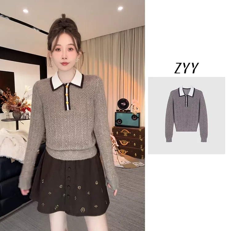 ZYY【岁月静好】2025S/S新品毛衣短款套头撞色毛针织衫X25DZZ04764