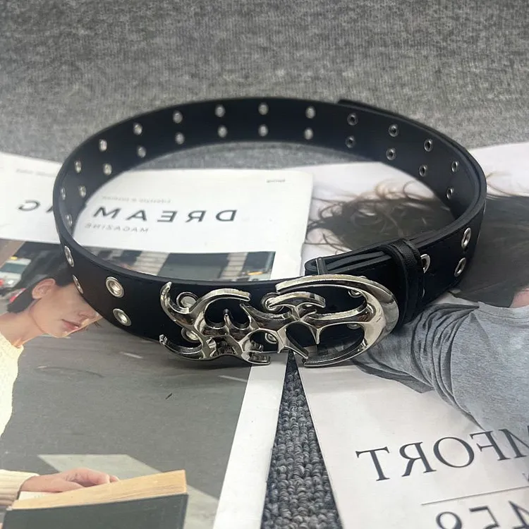 朋克风百搭个性风超酷暗黑设计感金属柳钉双排扣男女通用腰带时尚