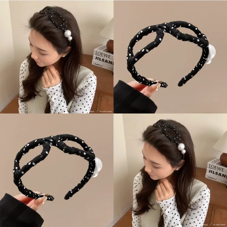 波点珍珠眼镜发箍显脸小头箍女2025新款高端发饰压发外出百搭发卡