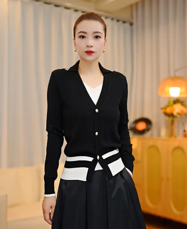 【现货】秋季假两件长袖针织衫女撞色休闲气质上衣