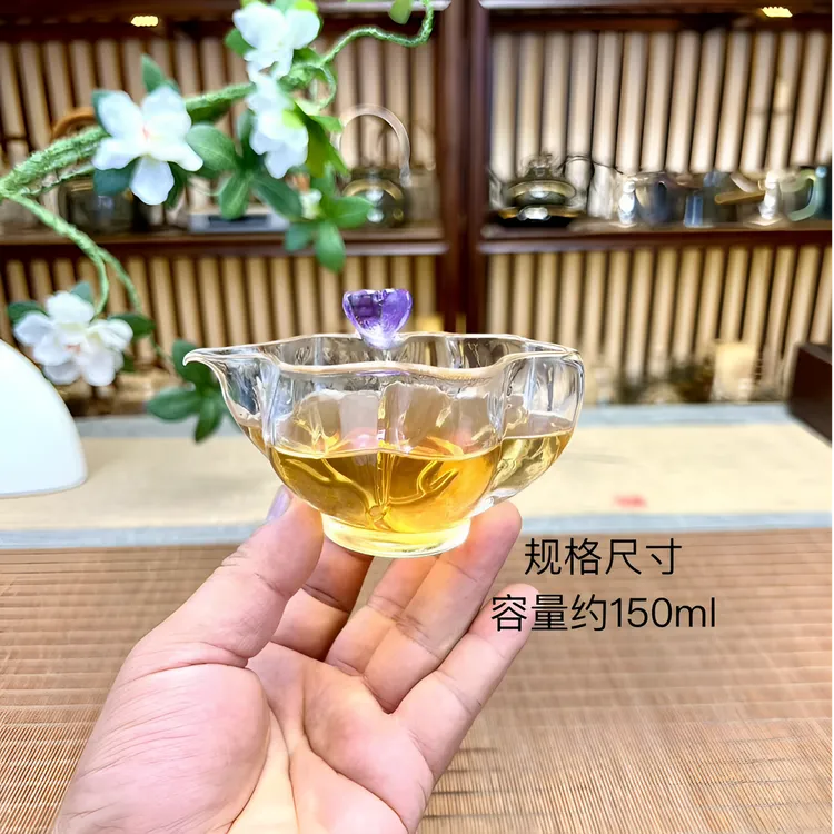 耐热玻璃沁莲公杯创意荷叶公道杯加厚锤纹透明茶海日式分茶器茶道