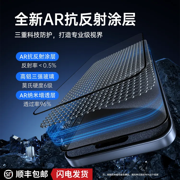 浩米瑞AR增透降反射钢化膜适用苹果17Promax三强3D工艺96%透光率