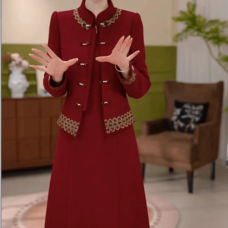 C283【外套+连衣裙】2025冬季新款时髦气质国风优雅高级感套装裙