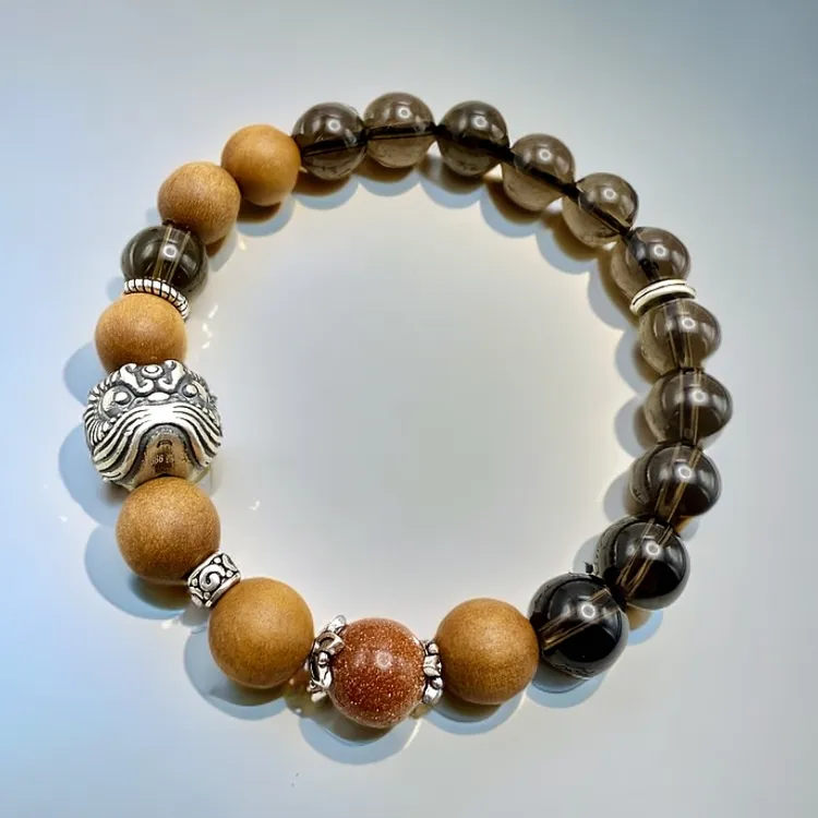 非金属木质手链 招财手串不漏财天然茶晶聚财中国风醒狮文玩留财