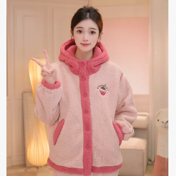 安之伴糖果色系秋冬季北羔绒加绒睡衣家居服女82441322648外穿