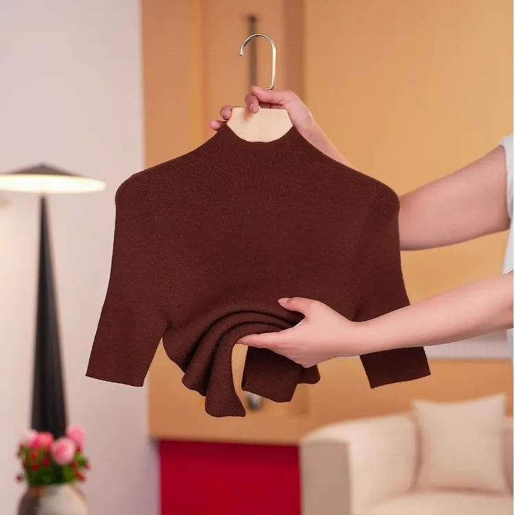 秋冬新款短袖可机洗【100%精纺全羊毛】金银丝女款百搭显瘦羊毛衫