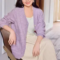 MsShe大码女装2025秋装气质慵懒羊毛混纺花纱V领毛衣外套C2509003