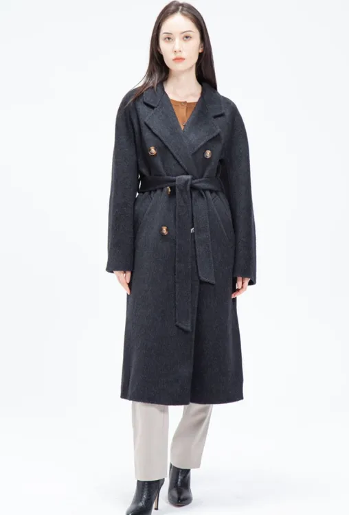 （亏米涨粉）牦牛绒显瘦大衣双面呢经典801双排六粒扣长款秋冬外套