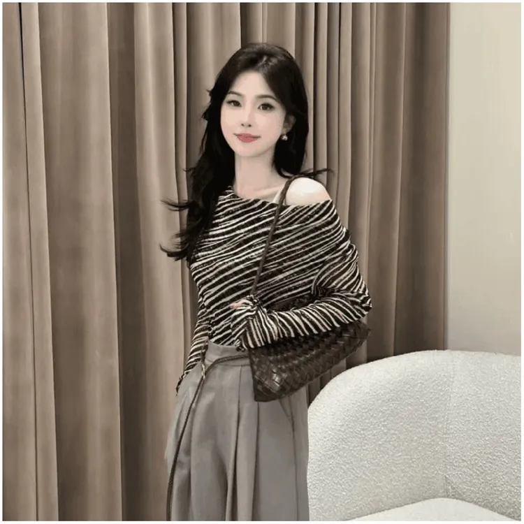 【现货】高定设计感百搭长袖T恤秋季新款打底衫上衣+时尚高腰阔腿裤