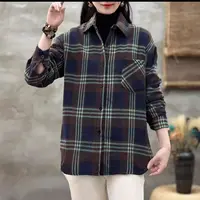 8461-复古风格子棉衬衫（丈青+绿）大格子