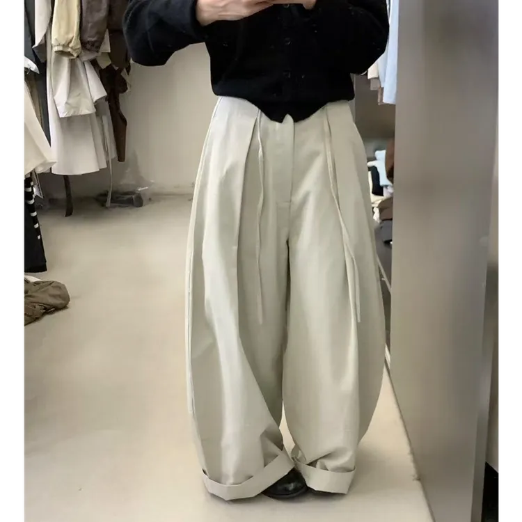 2025秋季慵懒松弛感直筒气球裤女宽松高腰垂感休闲裤韩系阔腿裤