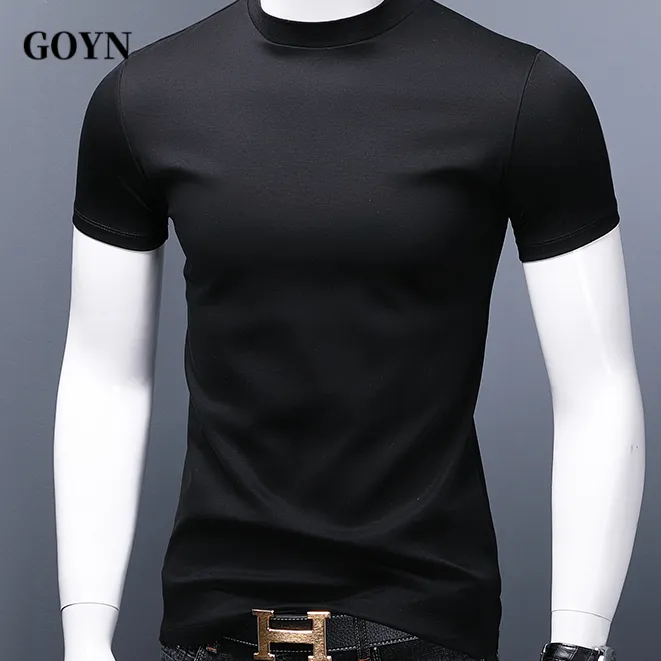 GOYN夏季潮流圆领修身男士纯色时尚透气美式男装痞帅休闲百搭短袖