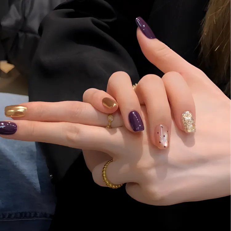 【紫醉金迷】初秋轻奢气质高级穿戴美甲手工穿戴甲短款显白猫眼美甲