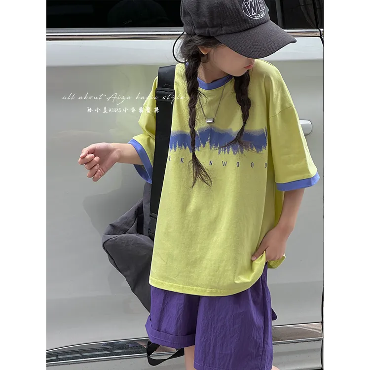 K24030原创韩国童装女童宽松儿童短袖上衣2025夏装显白休闲体恤