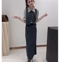 套装设计感长袖衬衫马甲裙子三件套8566#衬衣58马甲45裙长83