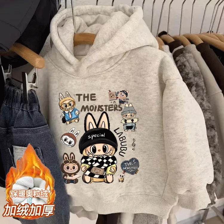 男童冬季加绒加厚卫衣韩版宝宝拉布布冬装连帽儿童一体绒保暖上衣