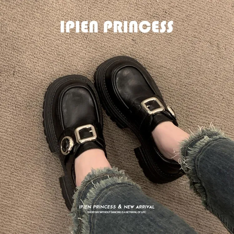 乐福鞋松糕底百搭显瘦深口单鞋子2025年春季新款厚底增高小皮鞋女