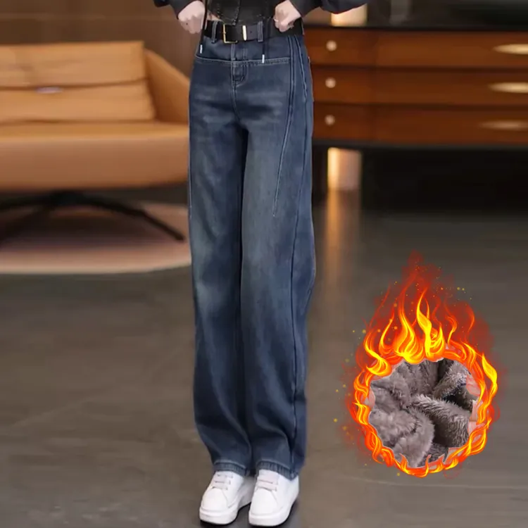 秋季复古蓝牛仔弯刀裤女宽松显瘦时尚百搭高腰长裤垂坠感窄版女裤