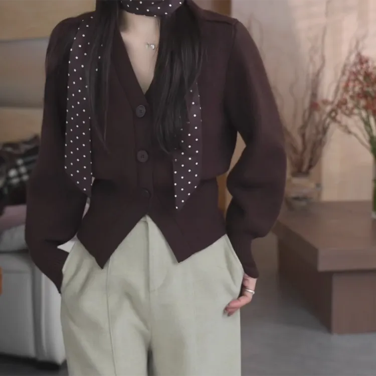 加厚设计款v领毛针织衫毛衣外套C6460