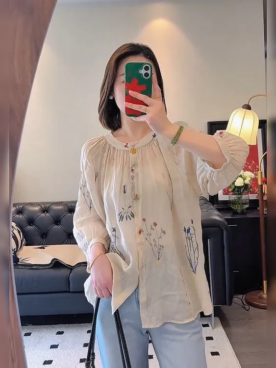 【彩云816】【100苎麻】夏季苎麻休闲纯欲慵懒风纯色独特漂亮小衫