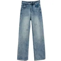 苹果型身材显瘦裤子女牛仔裤烫钻高腰高弹常规款长裤ff3229