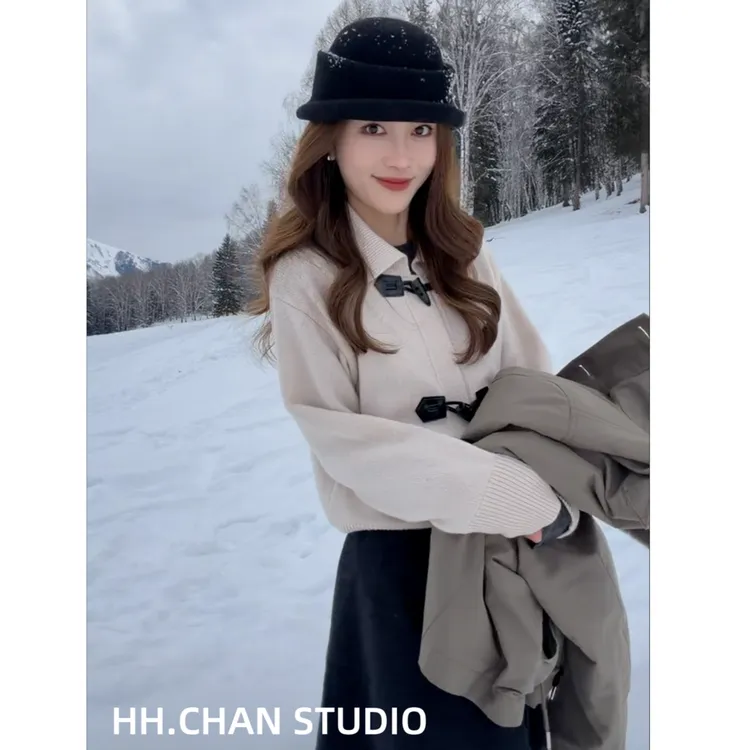 HH.CHAN “美丽不冻人”100满分绵羊毛温柔风牛角扣毛衫 HH53G41112