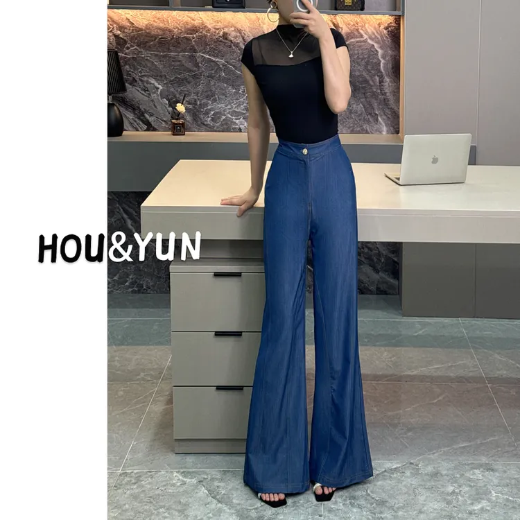 【亦见倾心】蝴蝶结显瘦牛仔裤女夏季修身气质减龄高腰微喇阔腿裤