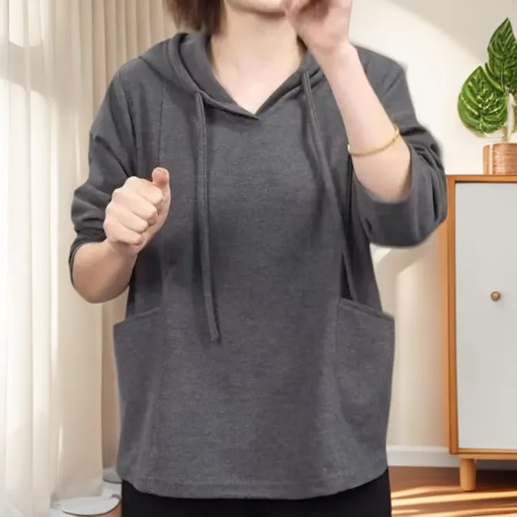 秋冬2025新款大码宽松显瘦连帽卫衣女装妈妈遮肉百搭休闲长袖上衣