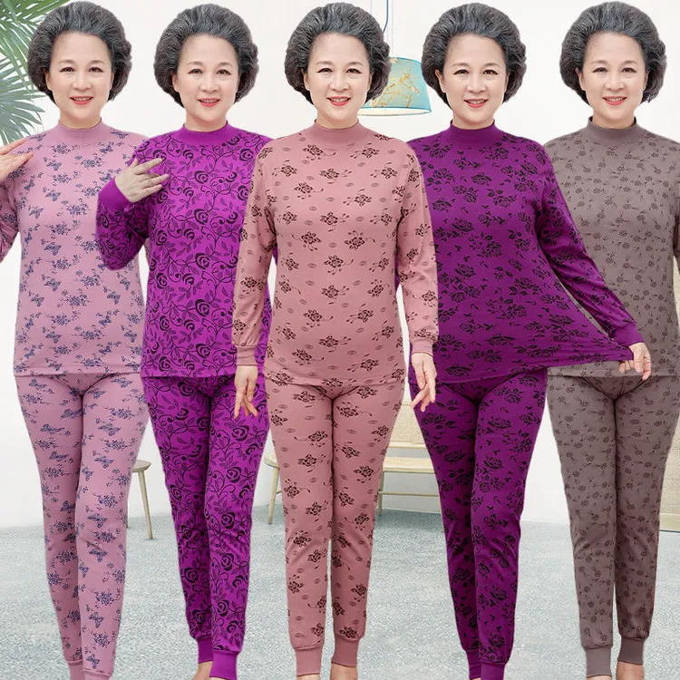 中老年秋衣秋裤女纯棉套装妈妈大码全棉保暖内衣老年人春秋棉毛衫